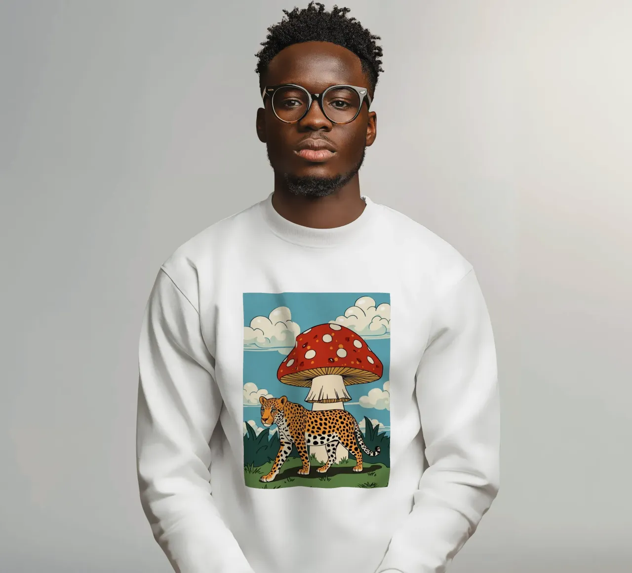 Paesaggio leopardiano e funghi rossi felpa da DesignDoodle