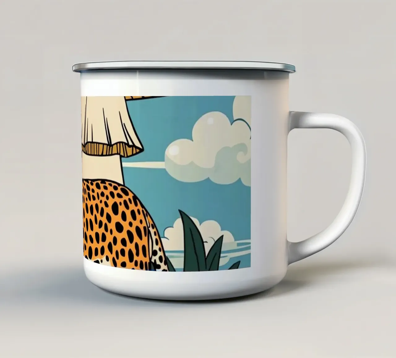 Paesaggio leopardiano e funghi rossi tazza in smalto da DesignDoodle