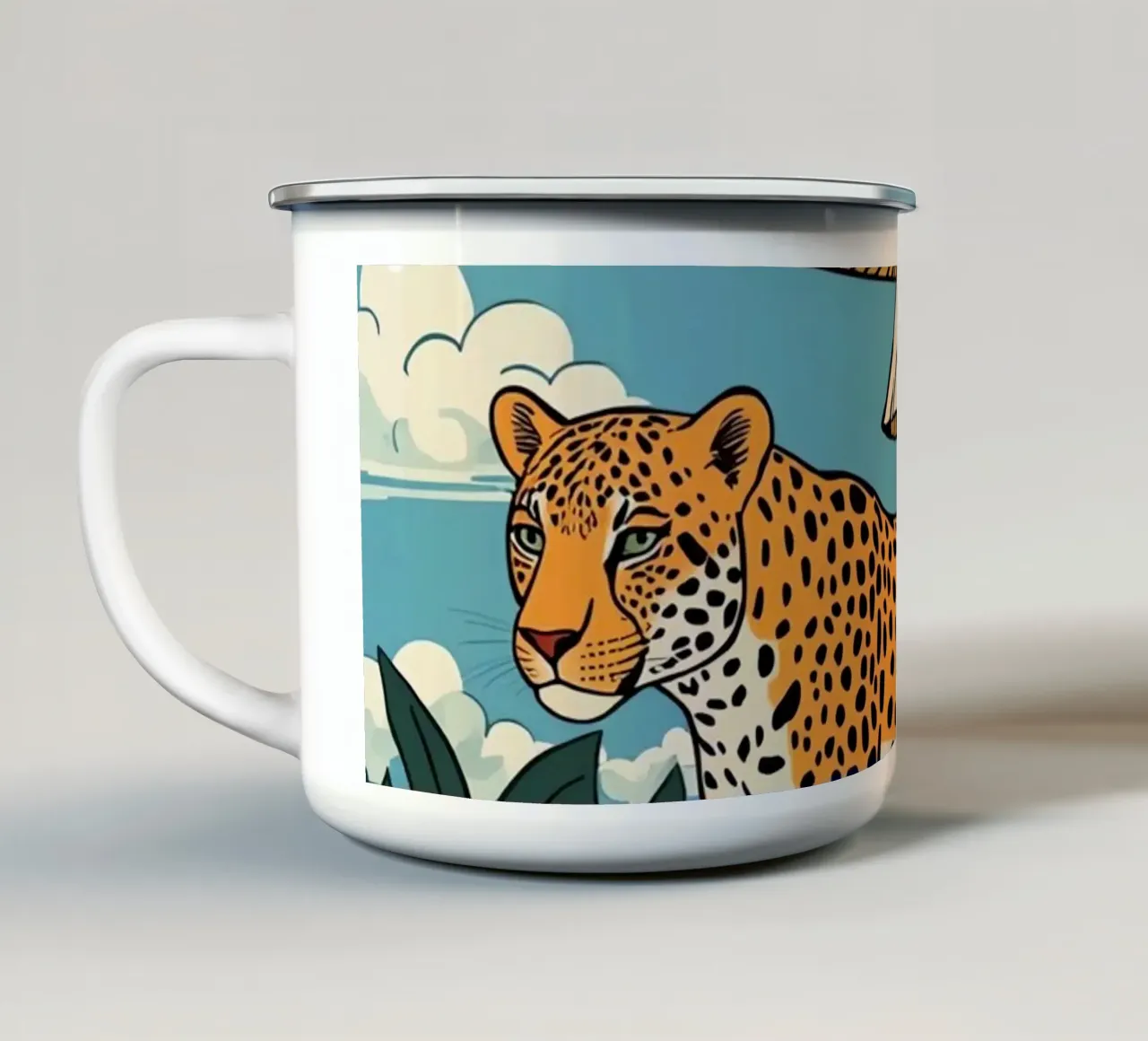 Paesaggio leopardiano e funghi rossi tazza in smalto da DesignDoodle
