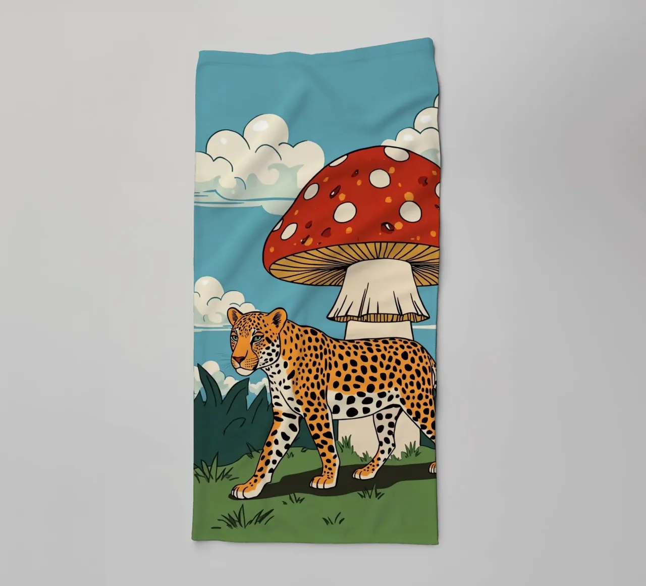 Leopard and Red Mushroom Landscape towel by DesignDoodle