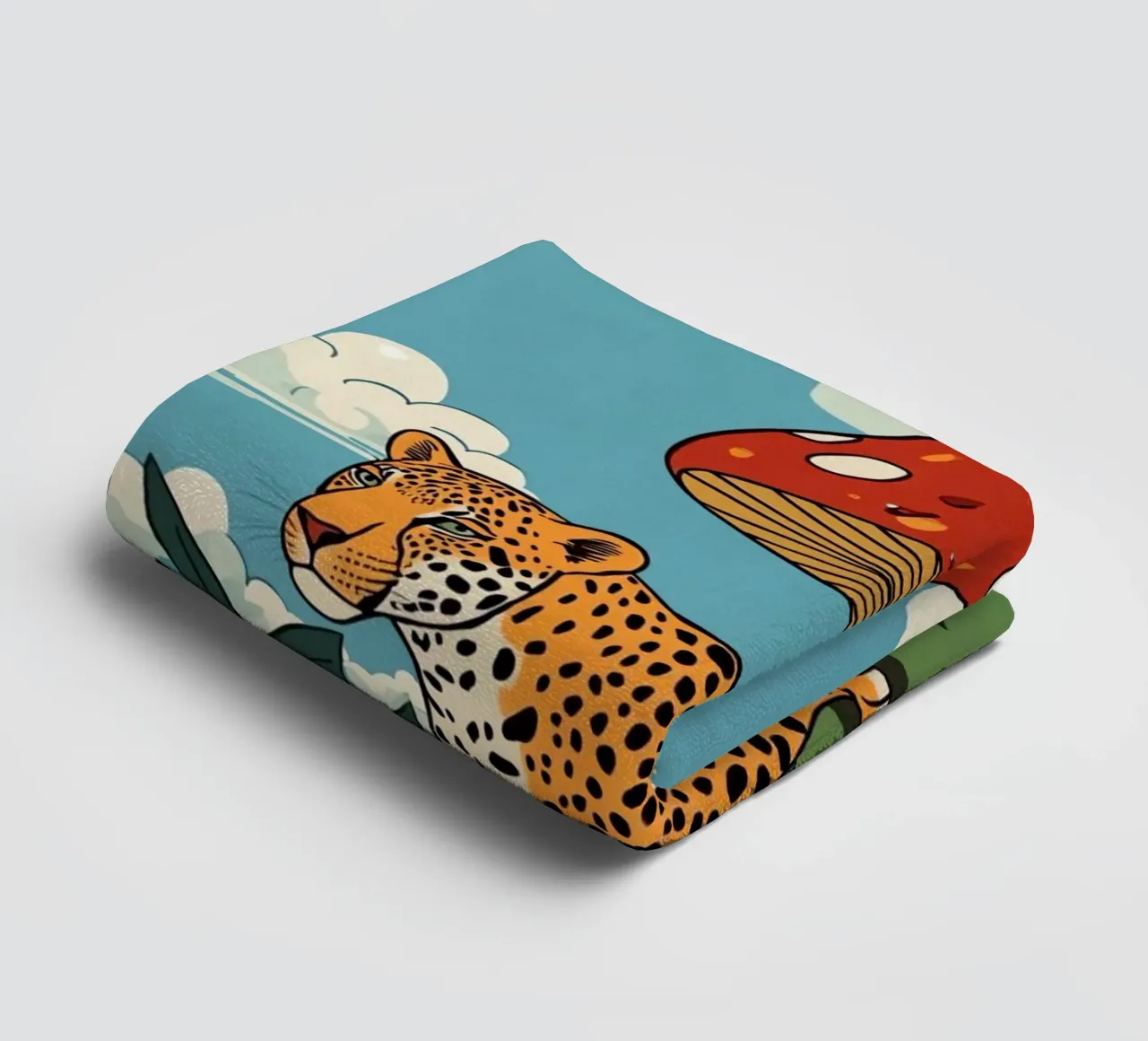 Leopard and Red Mushroom Landscape towel by DesignDoodle