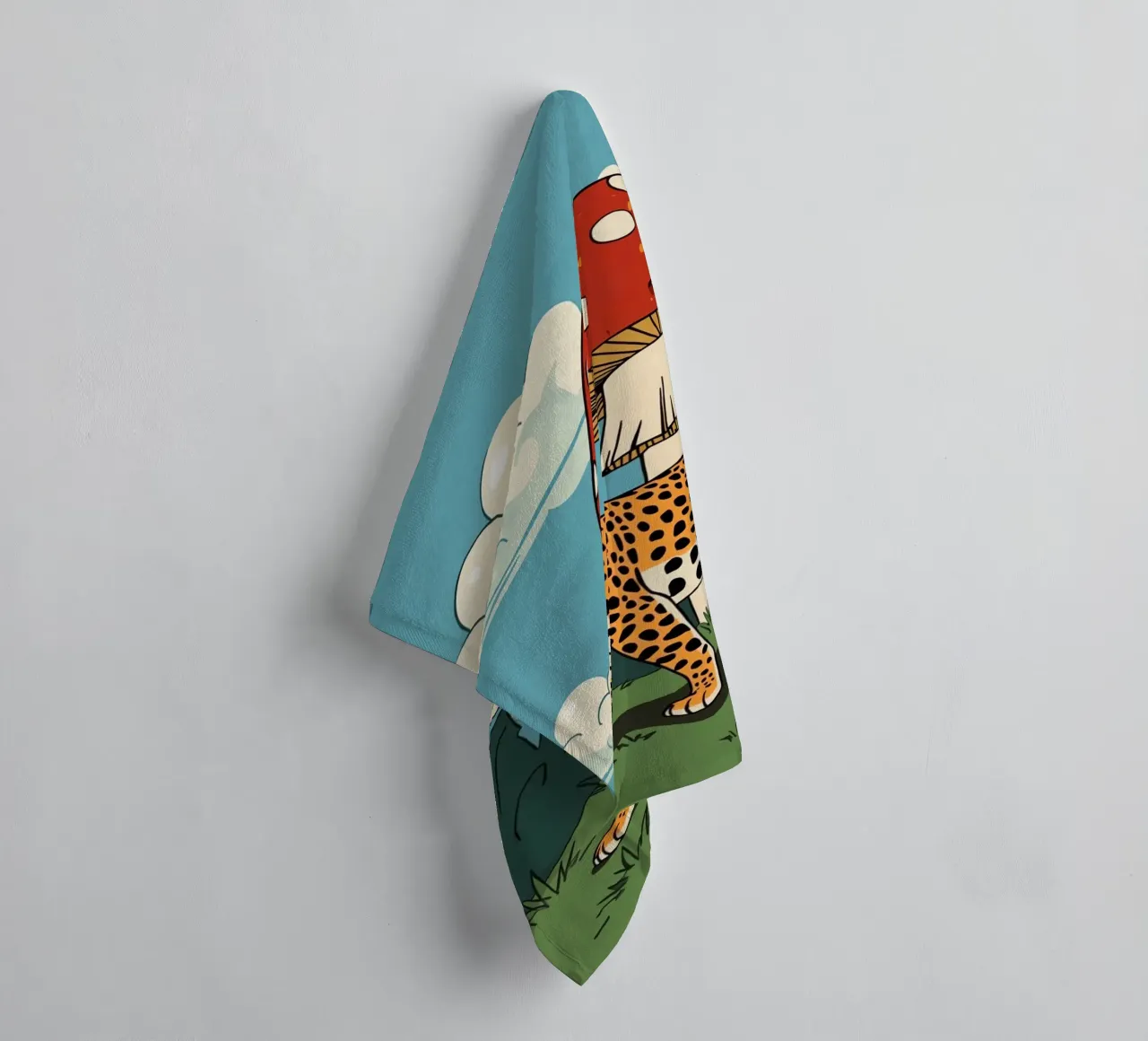 Leopard and Red Mushroom Landscape towel by DesignDoodle