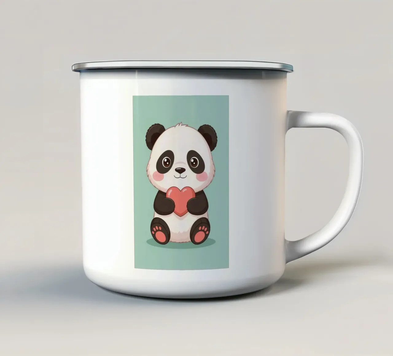 Panda a cartoni animati con il cuore in mano tazza in smalto da DesignDoodle
