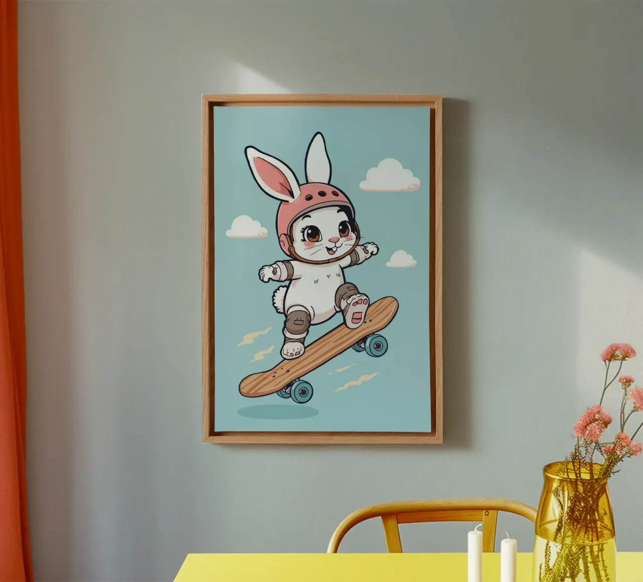 Cartoon Rabbit on Skateboard with Helmet and Pads canvas with Floater frame by DesignDoodle