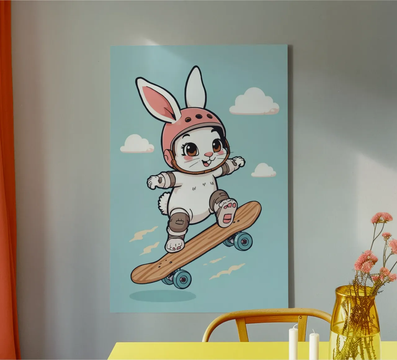 Cartoon Rabbit on Skateboard with Helmet and Pads canvas with Floater frame by DesignDoodle