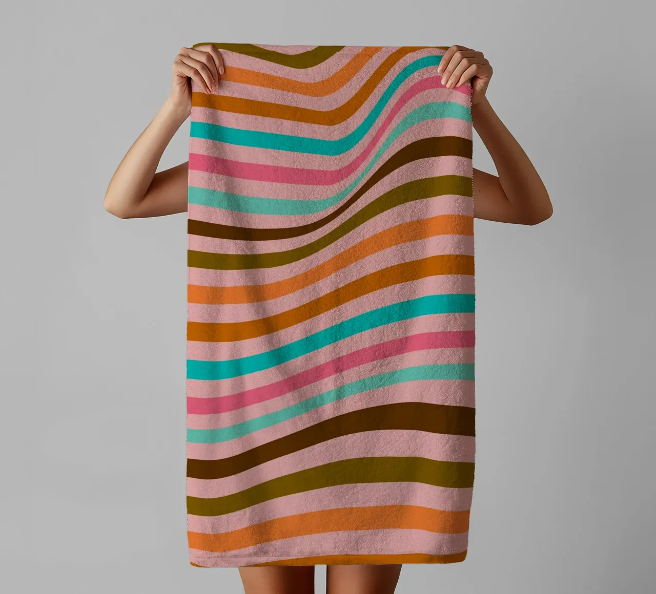 Retro Waves - Abstract line art design towel by Casa Calm