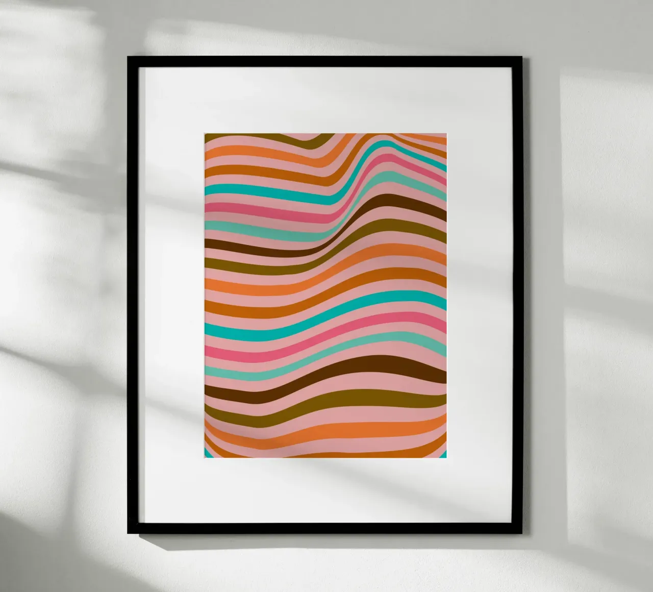 Retro Golven - Abstract lijnontwerp poster met houten frame van Casa Calm