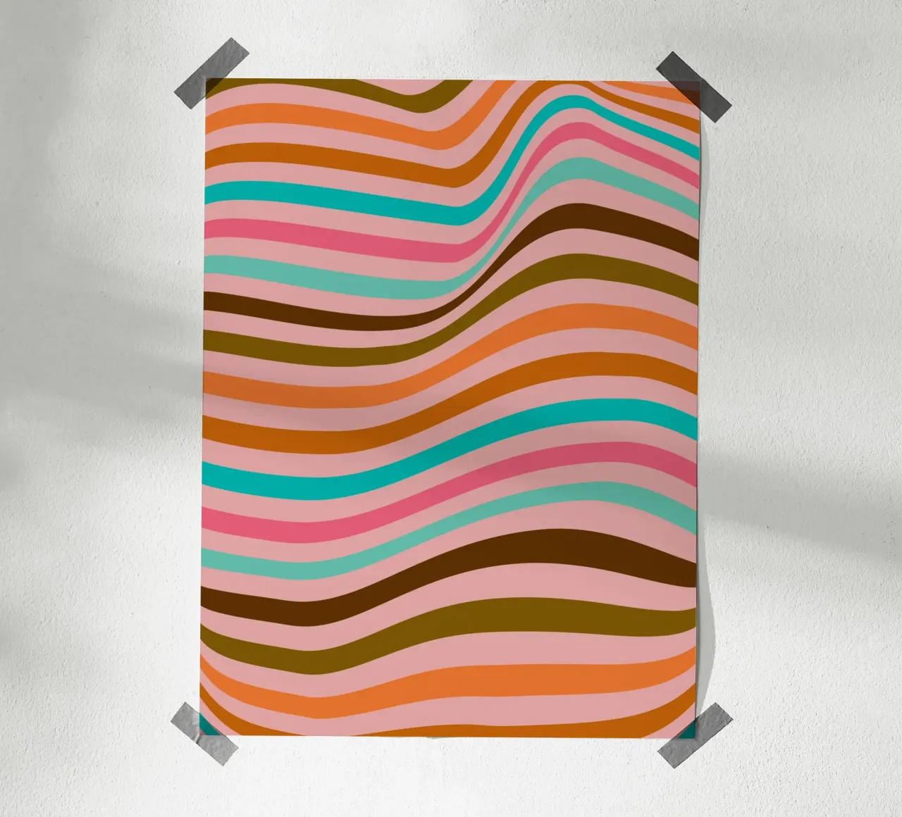 Retro Golven - Abstract lijnontwerp poster met houten frame van Casa Calm