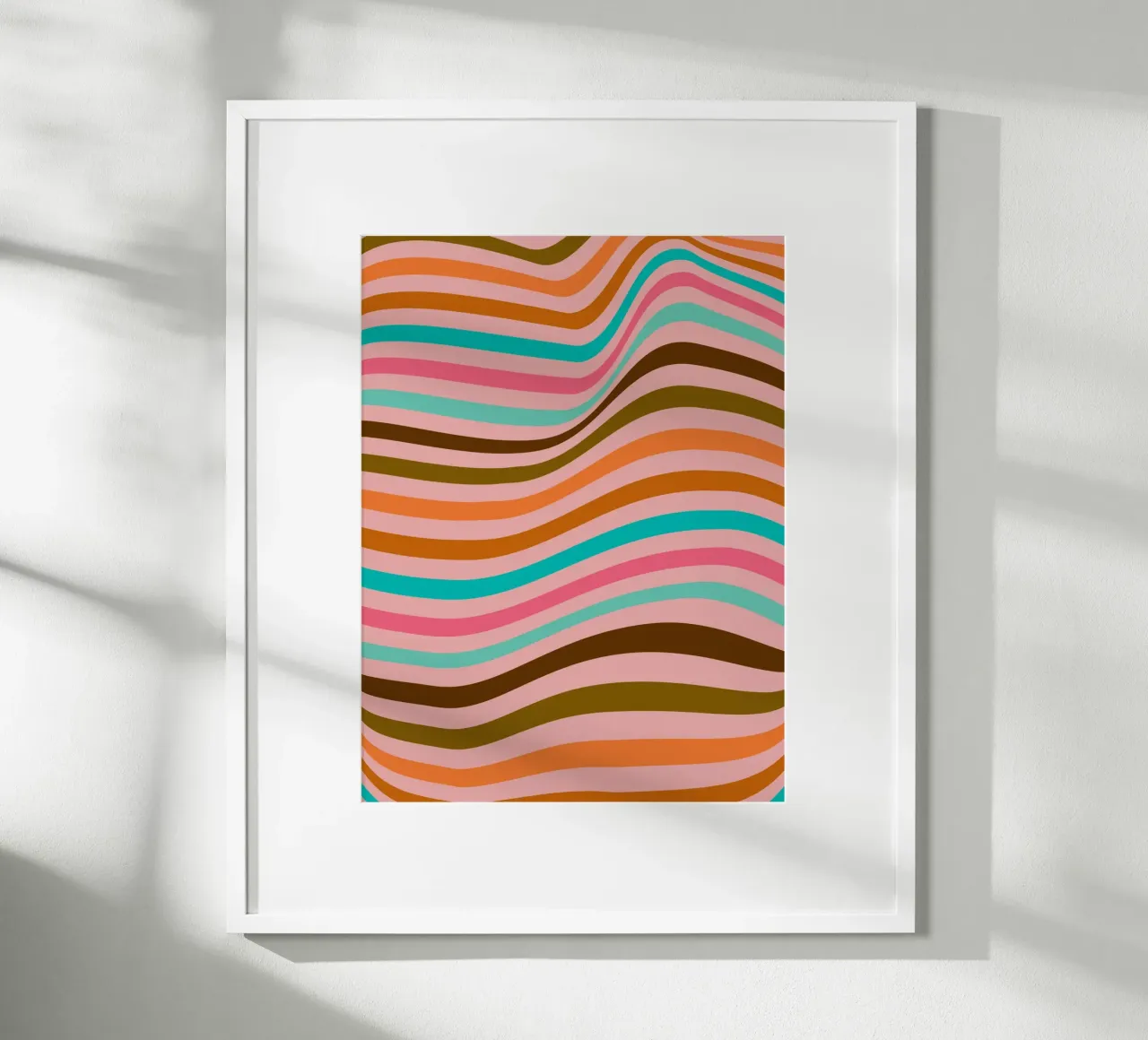 Retro Golven - Abstract lijnontwerp poster met houten frame van Casa Calm