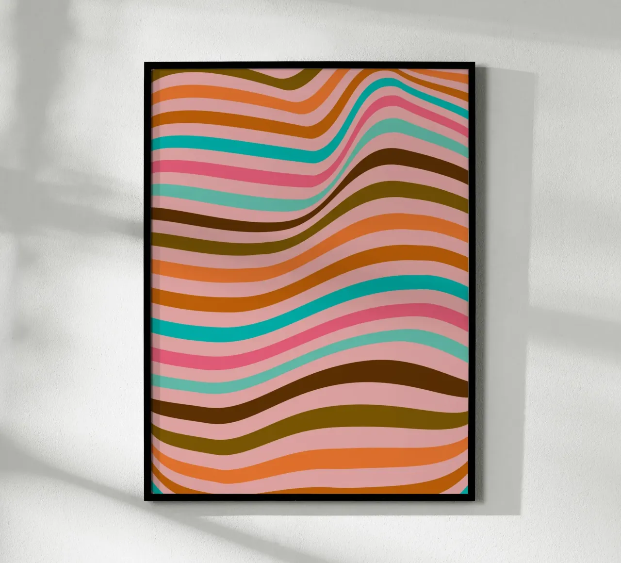 Retro Golven - Abstract lijnontwerp poster met houten frame van Casa Calm