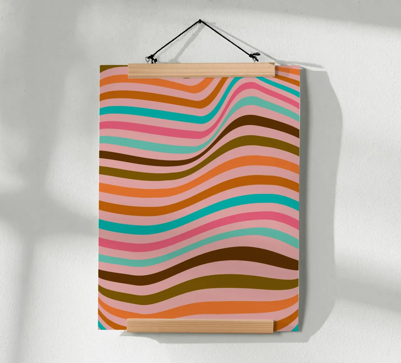 Retro Golven - Abstract lijnontwerp poster met houten frame van Casa Calm