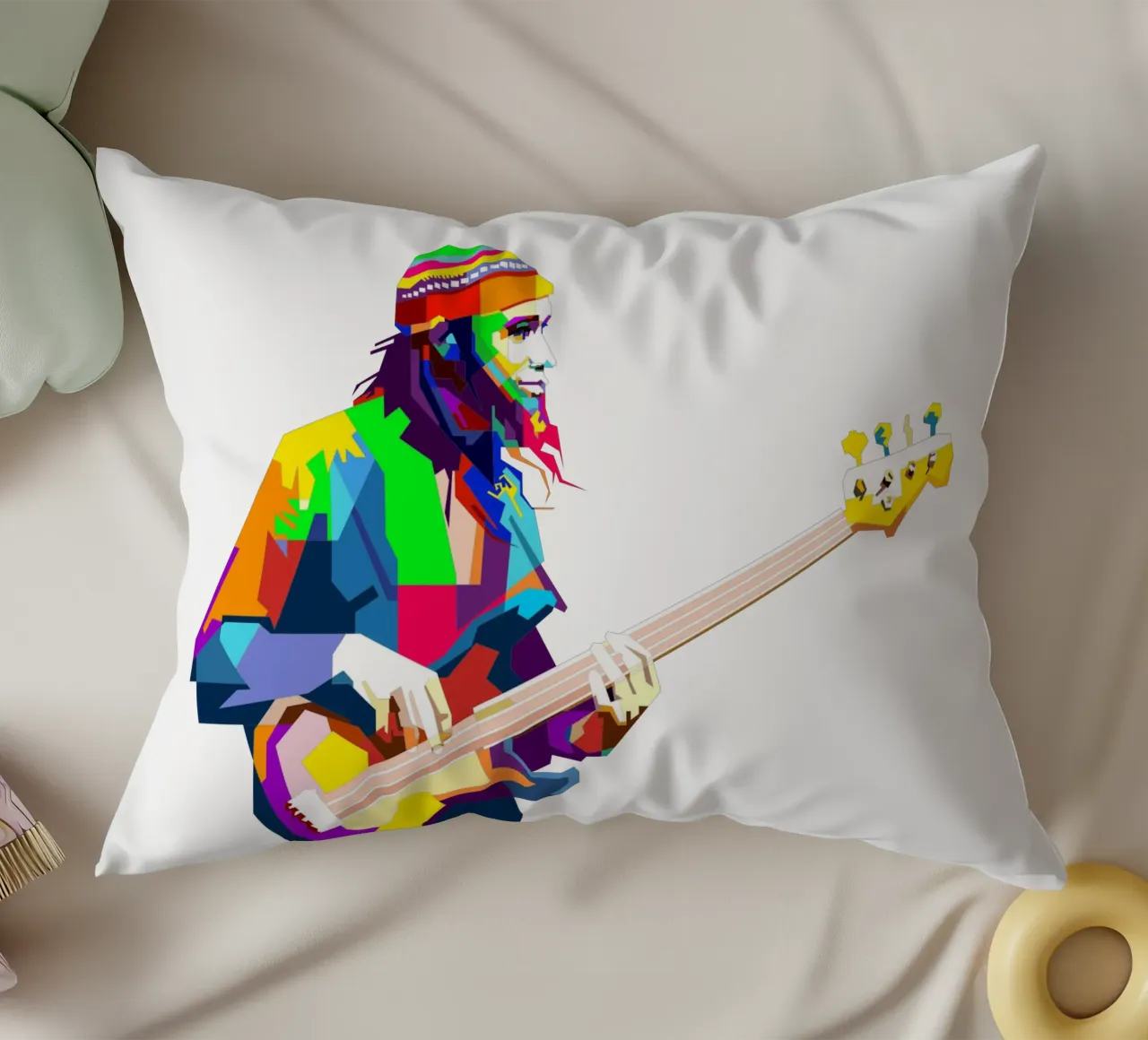 Jaco Pastorius musicista di basso jazz Art WPAP cuscino da Artkreator