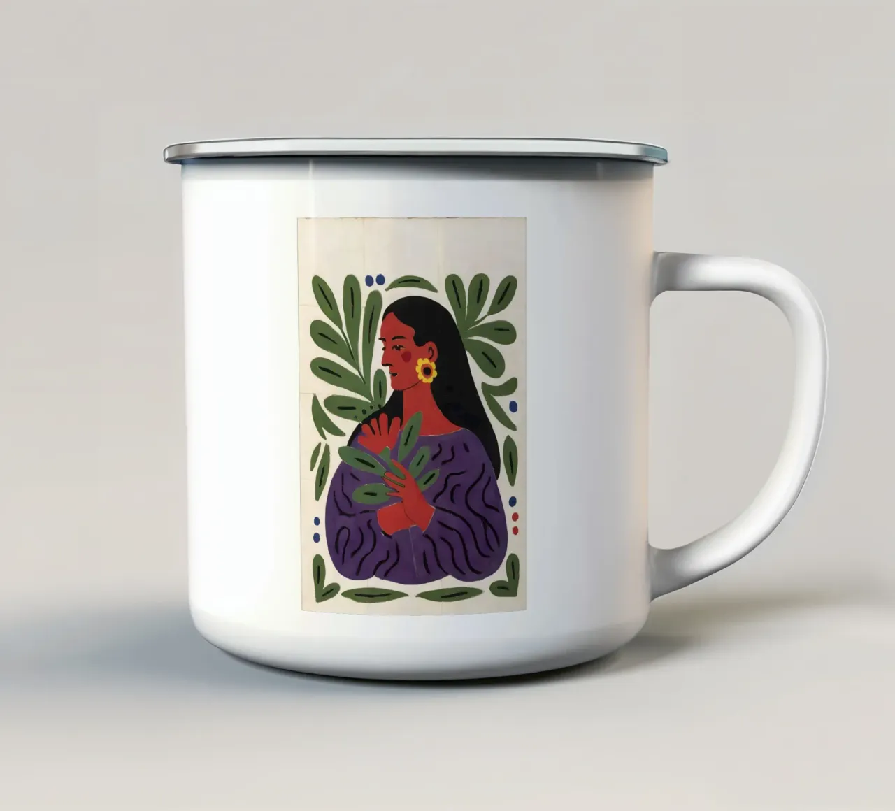 Illustrazione femminile moderna in stile Matisse tazza in smalto da Studio Sori