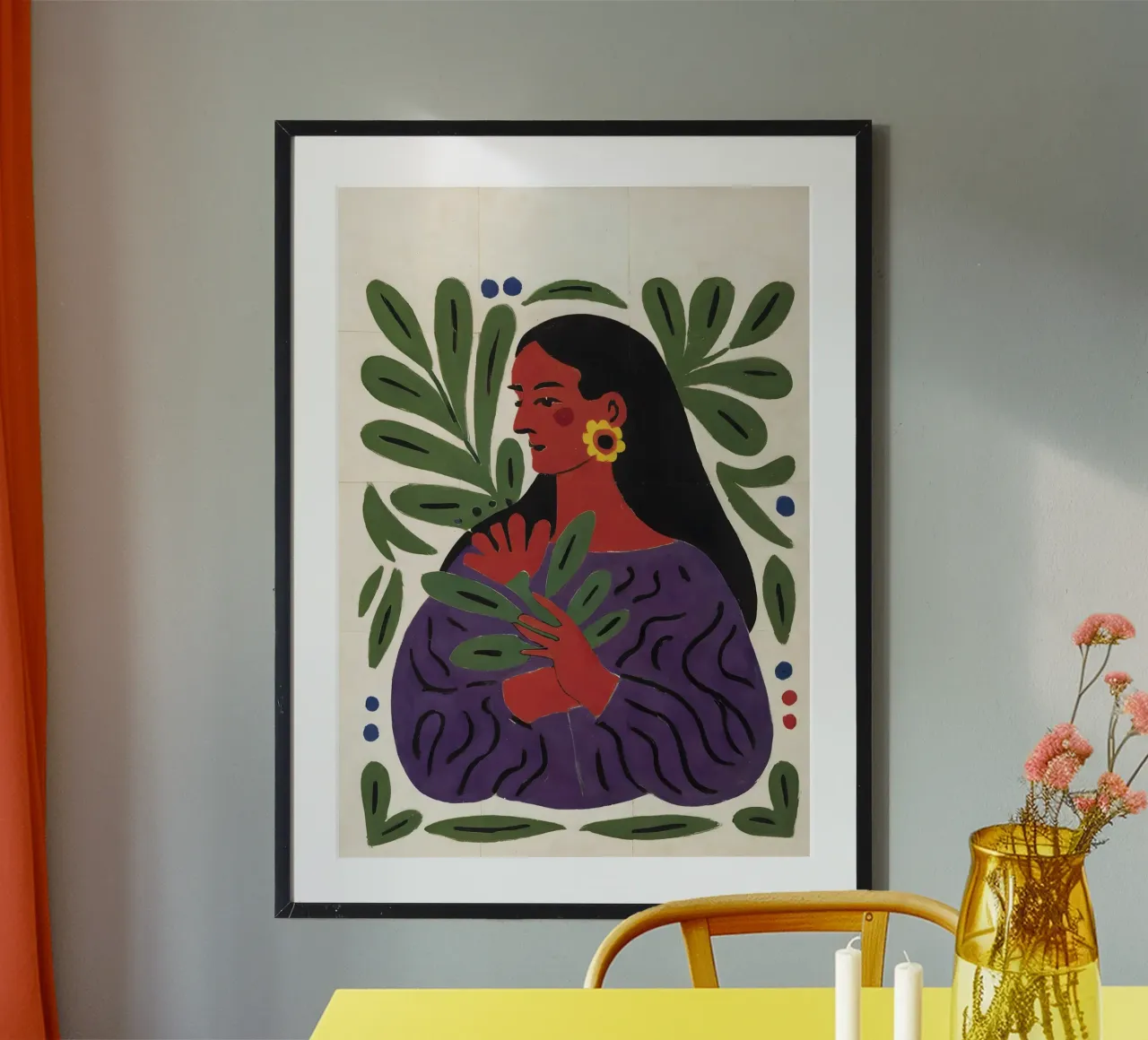 Illustrazione femminile moderna in stile Matisse poster con telaio in alluminio da Studio Sori