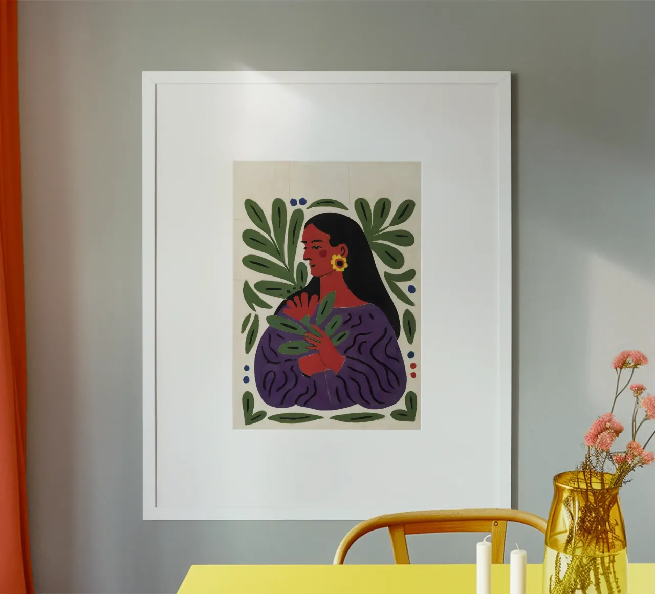 Illustrazione femminile moderna in stile Matisse poster con telaio in alluminio da Studio Sori