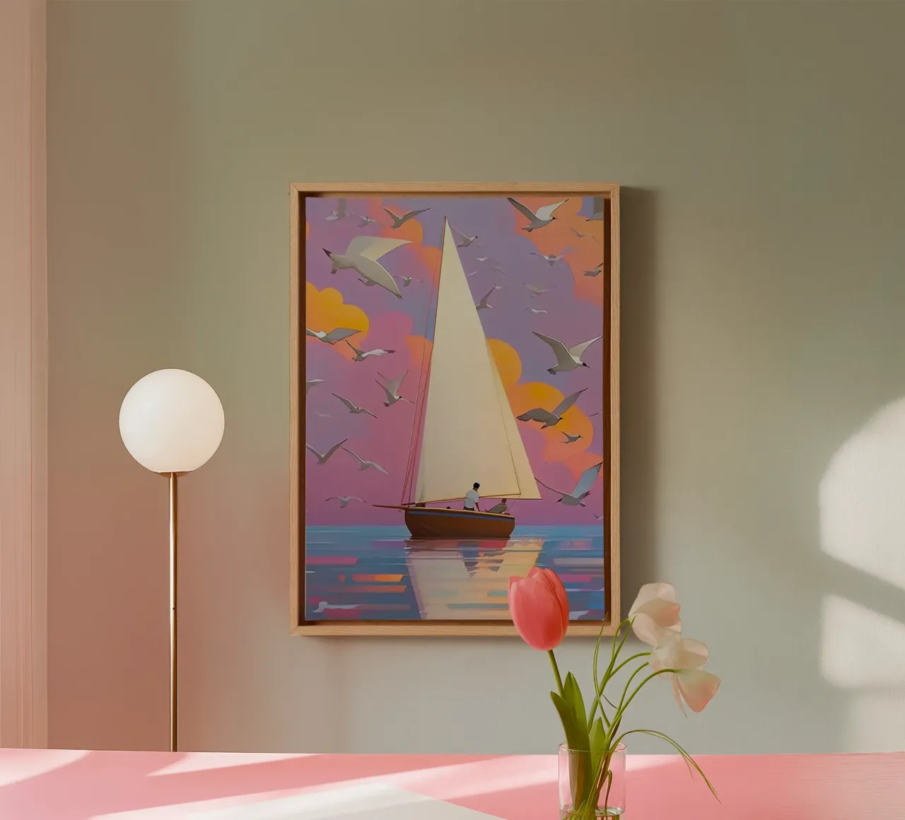 boat bird tela con Cornice a cassetta da lily