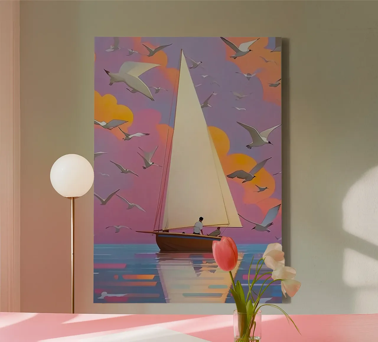 boat bird tela con Cornice a cassetta da lily