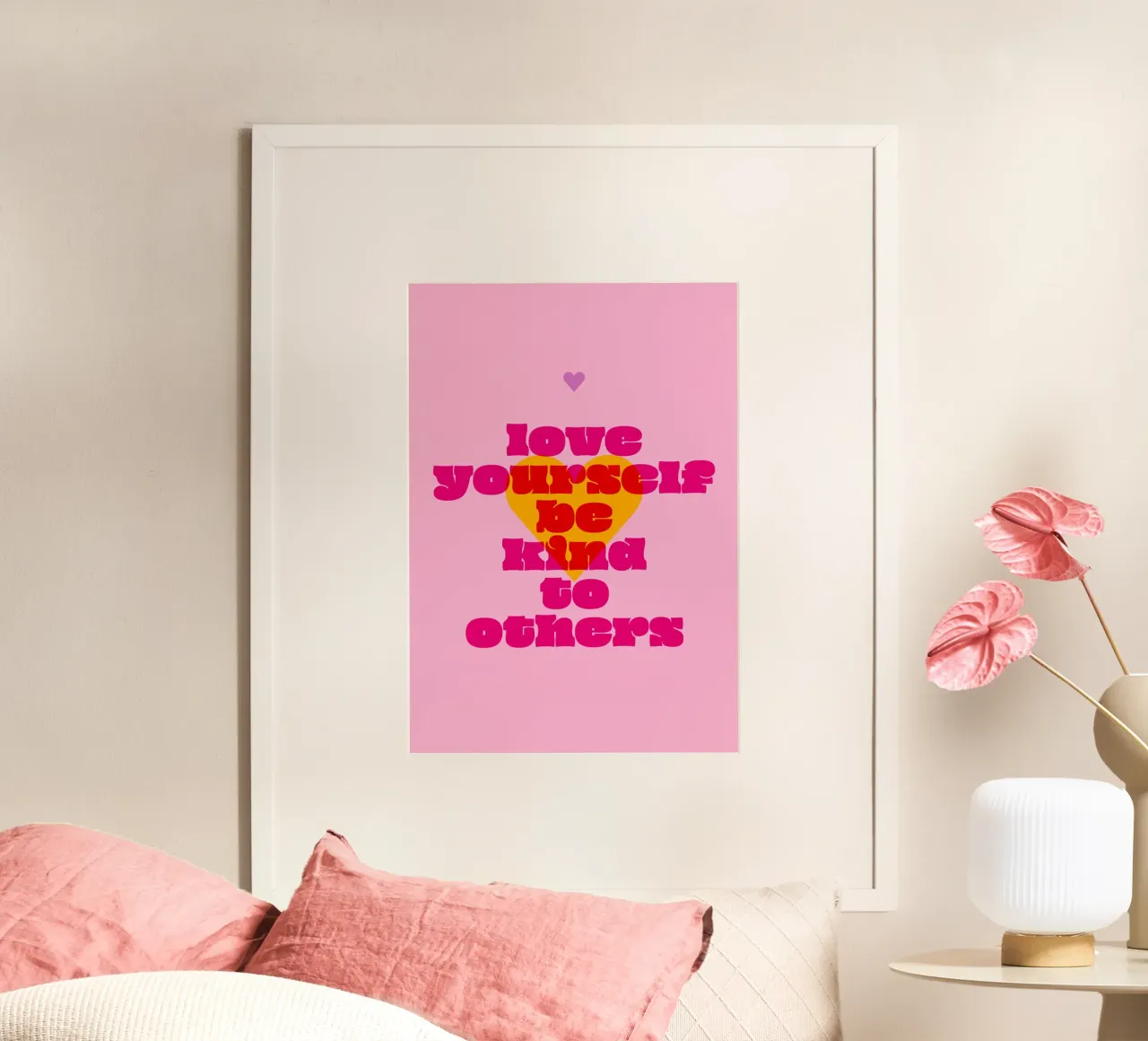 Amare se stessi, essere gentili con gli altri poster con telaio in plastica da Schuhmann Design