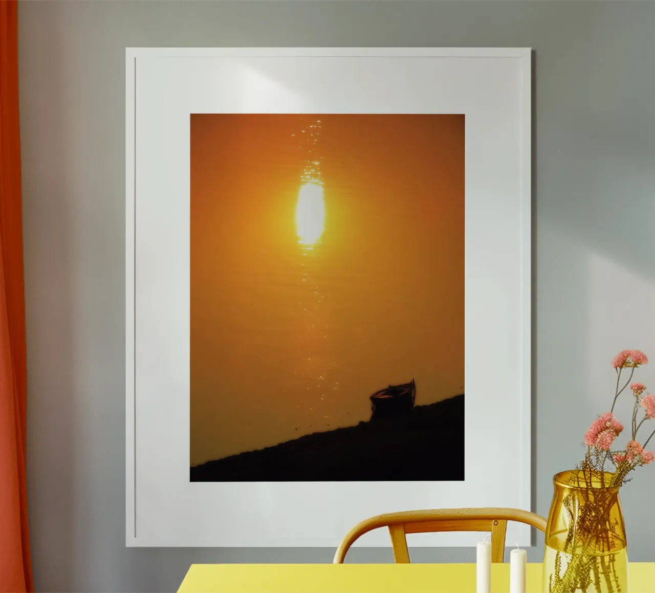 Zonsondergang in Varanasi (Ganges, India) poster van Happy 😃 Art 🎨 by Christine Schnoell
