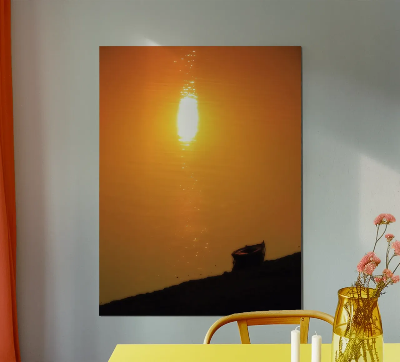 Zonsondergang in Varanasi (Ganges, India) poster van Happy 😃 Art 🎨 by Christine Schnoell