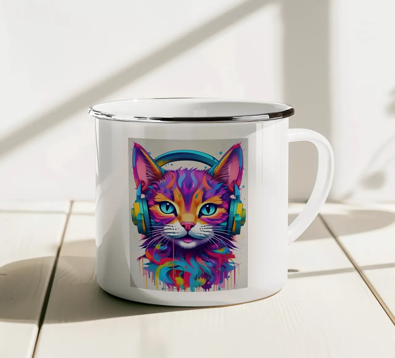 Gatto melomane tazza in smalto da MakArena
