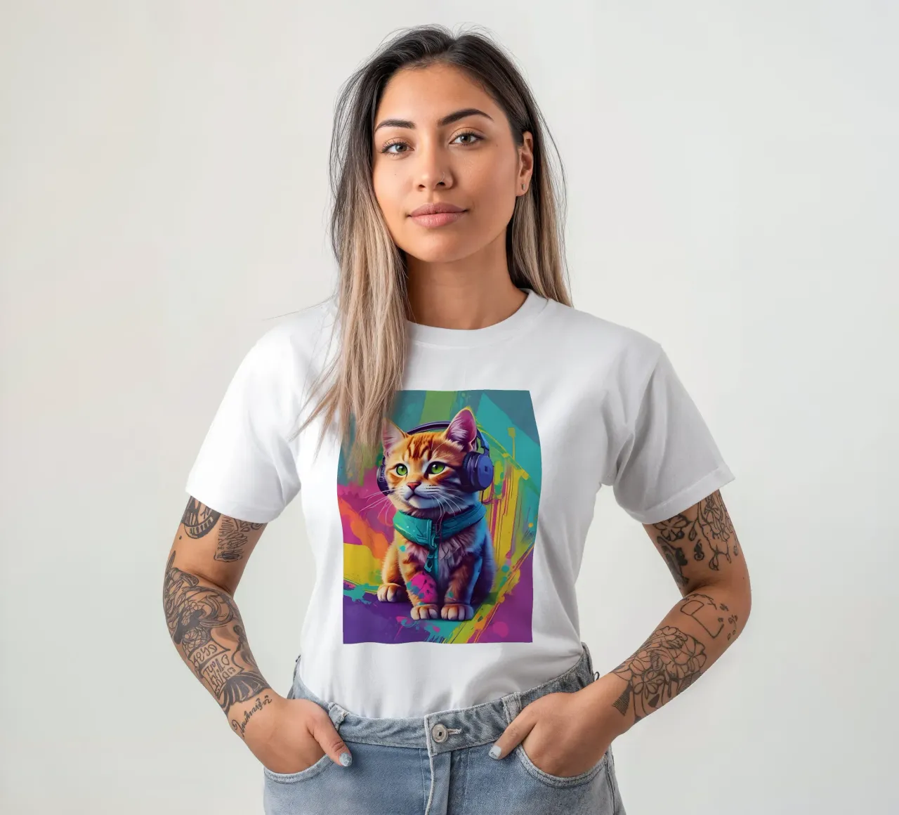 Piccolo gatto con cuffie wpap t-shirt da MakArena