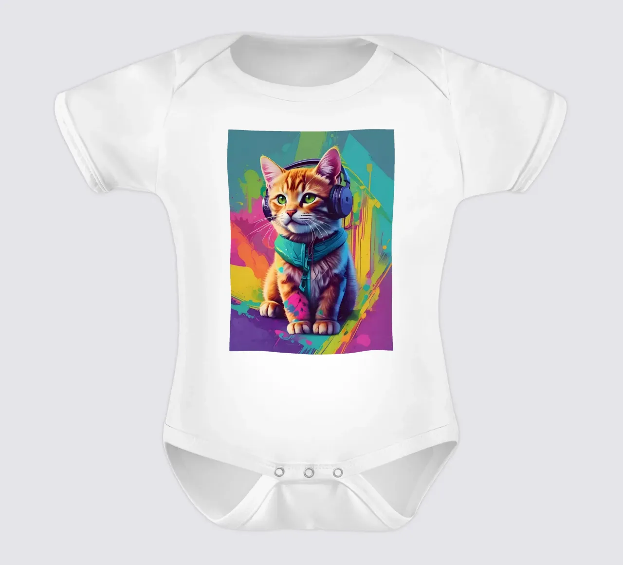Piccolo gatto con cuffie wpap body neonato maniche corte da MakArena