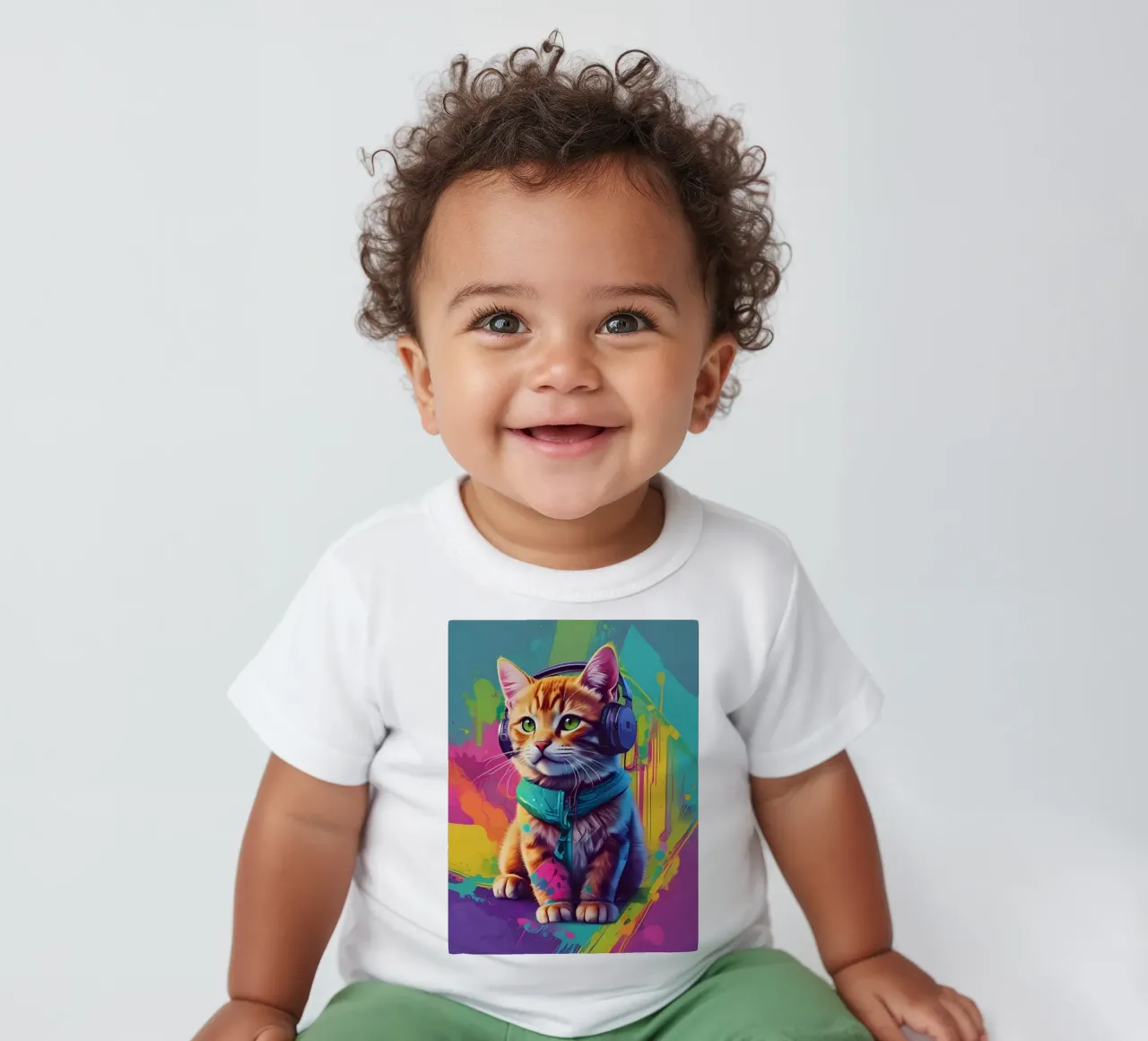 Piccolo gatto con cuffie wpap maglietta neonato da MakArena