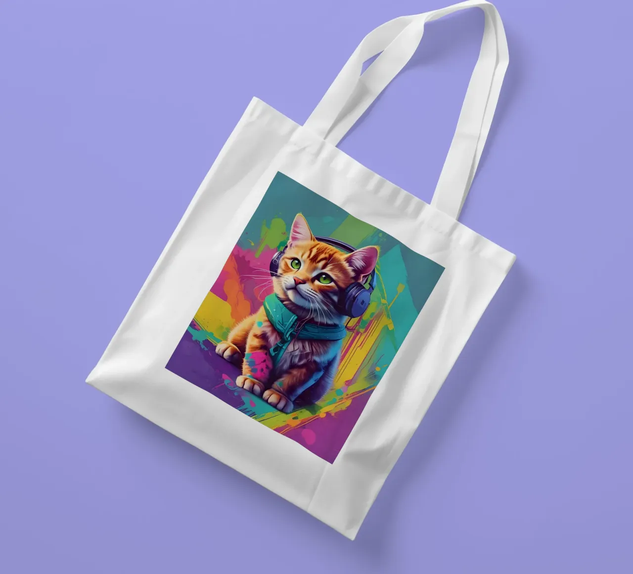 Piccolo gatto con cuffie wpap borsa in juta da MakArena