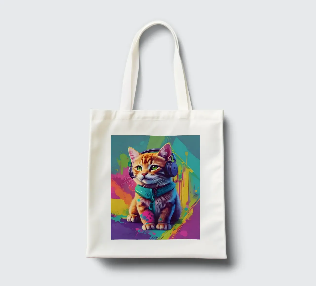 Piccolo gatto con cuffie wpap borsa in juta da MakArena
