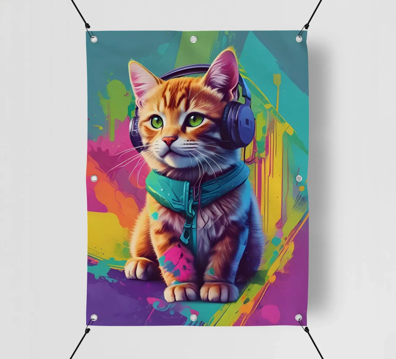 Piccolo gatto con cuffie wpap telo in pvc da MakArena