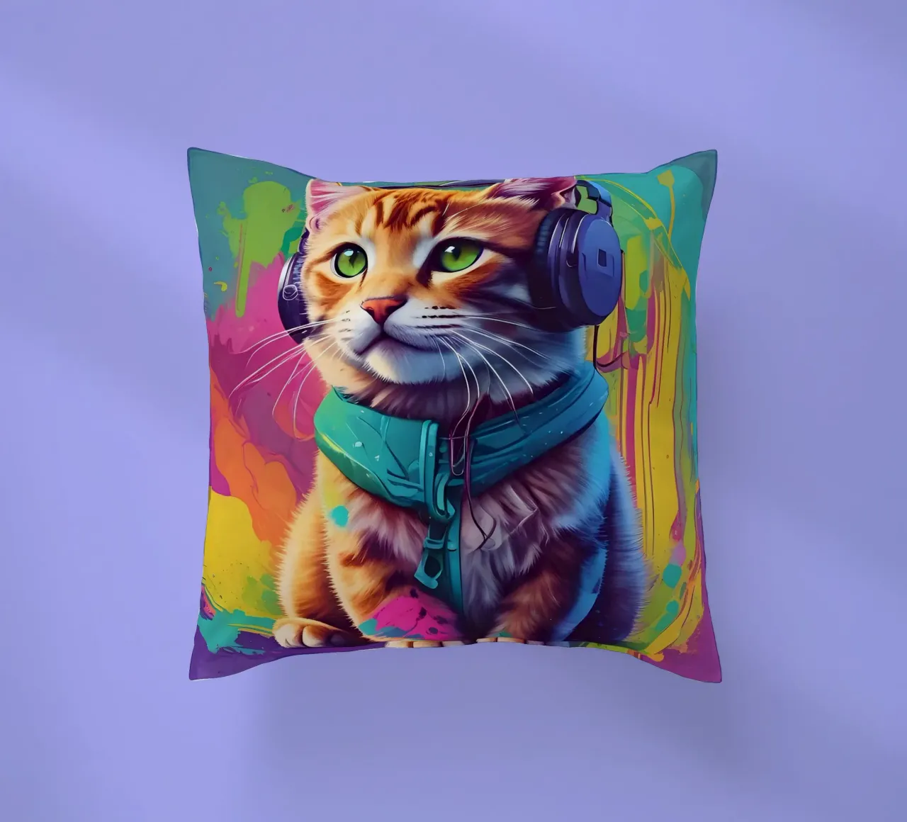 Piccolo gatto con cuffie wpap cuscino da MakArena
