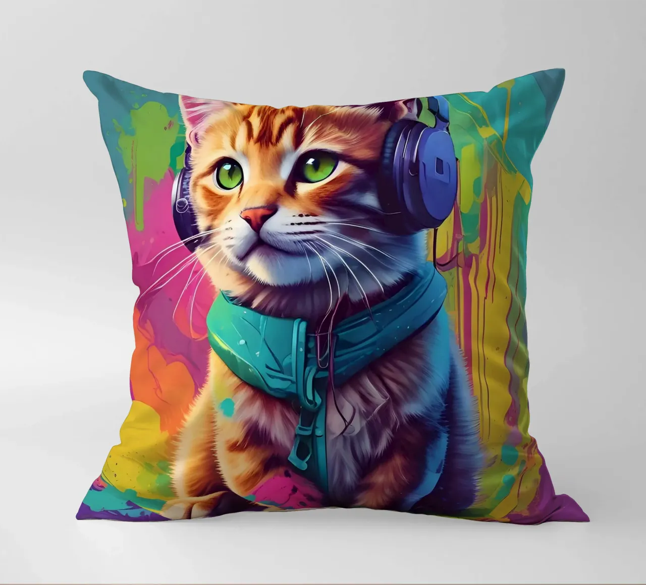 Piccolo gatto con cuffie wpap cuscino da MakArena