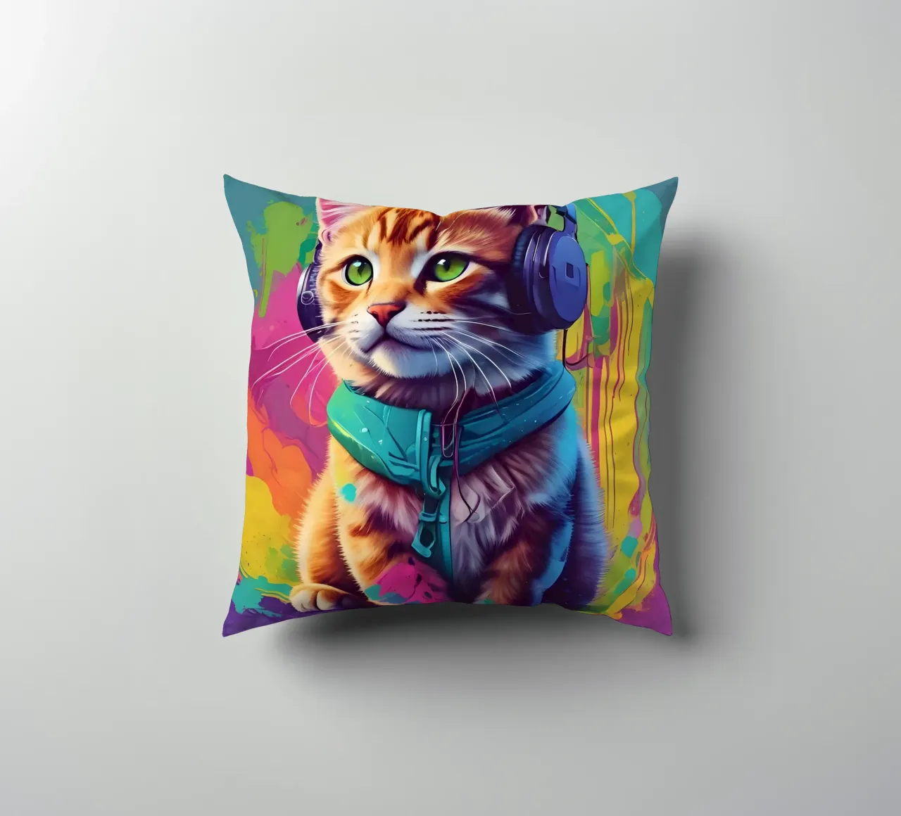 Piccolo gatto con cuffie wpap cuscino da MakArena