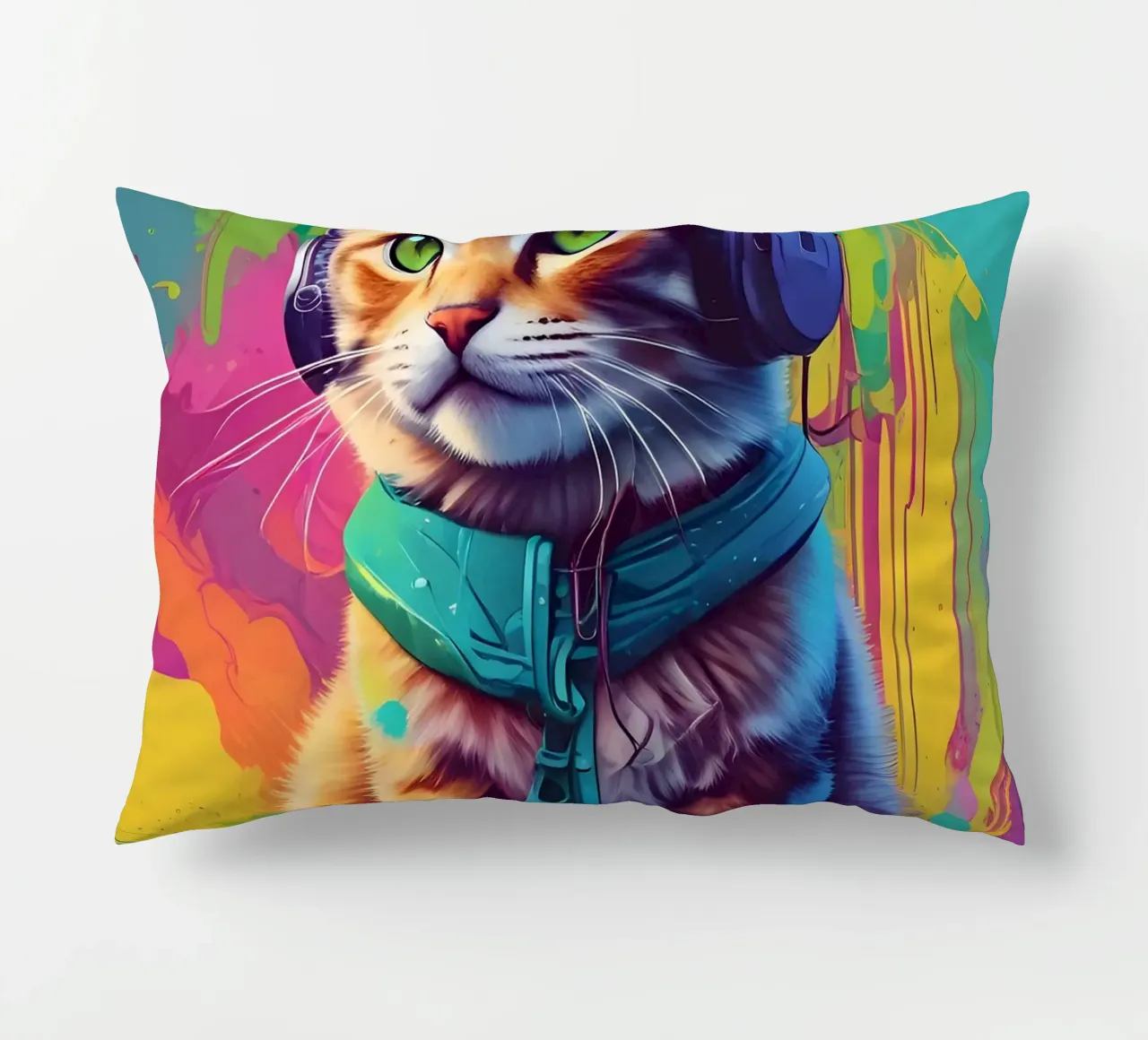 Piccolo gatto con cuffie wpap cuscino da MakArena