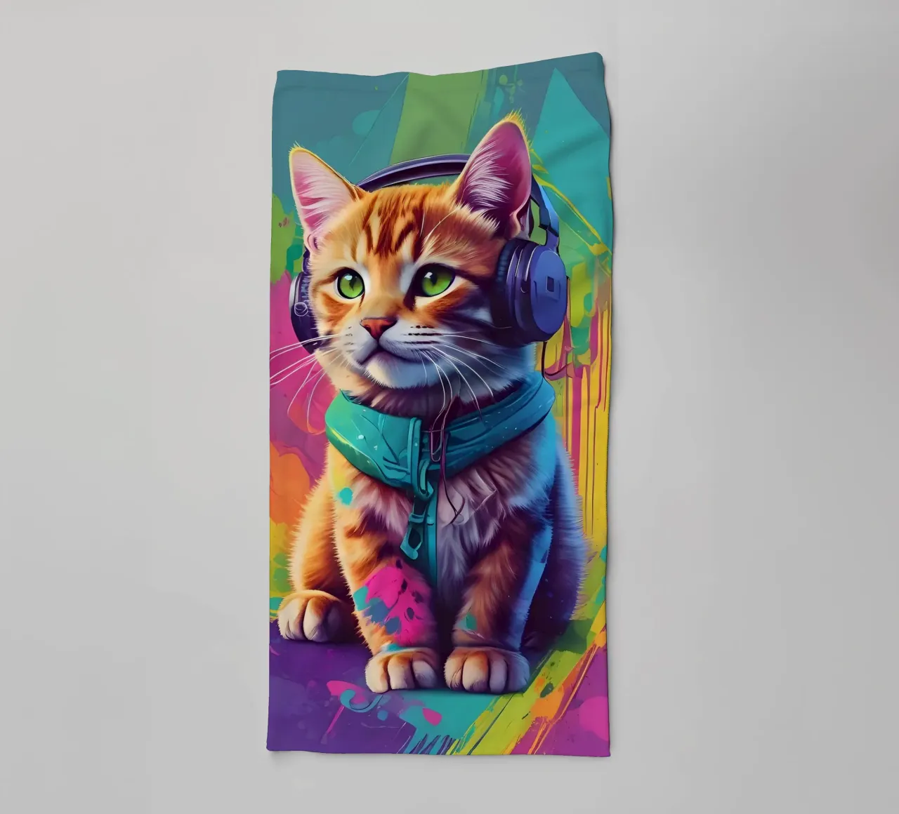 Piccolo gatto con cuffie wpap asciugamano da bagno da MakArena