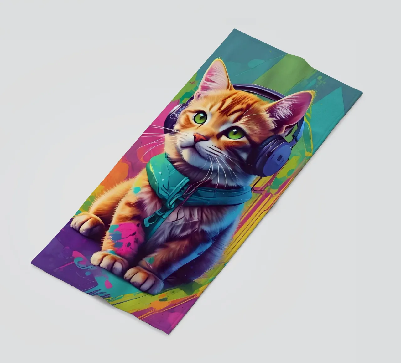 Piccolo gatto con cuffie wpap telo mare da MakArena