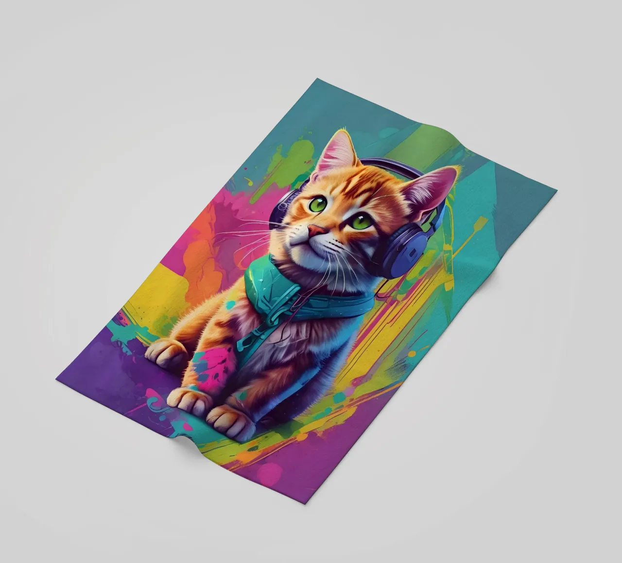 Piccolo gatto con cuffie wpap telo mare da MakArena