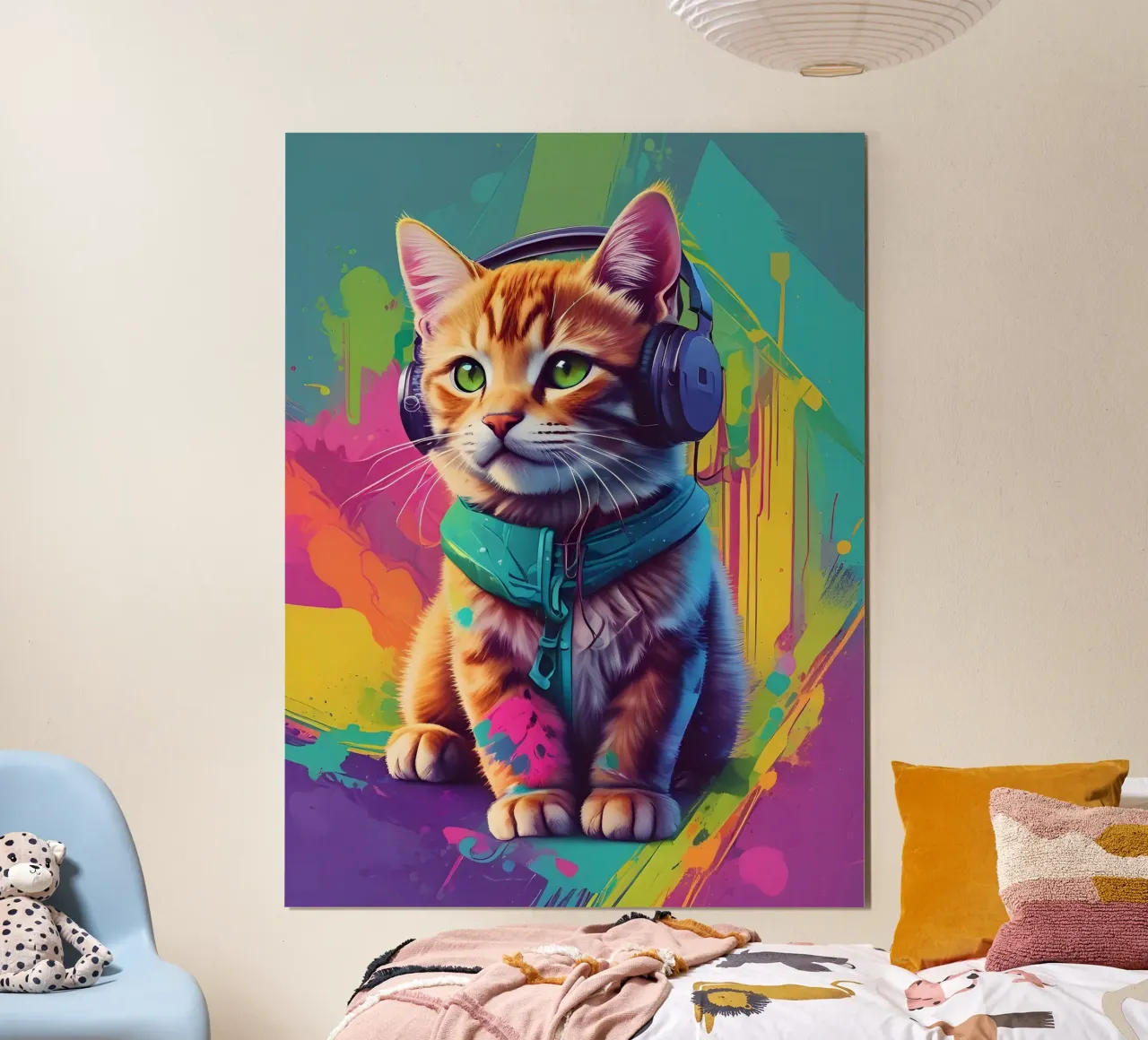 Piccolo gatto con cuffie wpap poster con telaio in plastica da MakArena