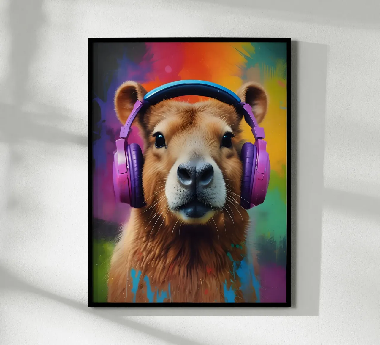 Capibara con cuffie graffiti artistici poster con telaio in legno da MakArena
