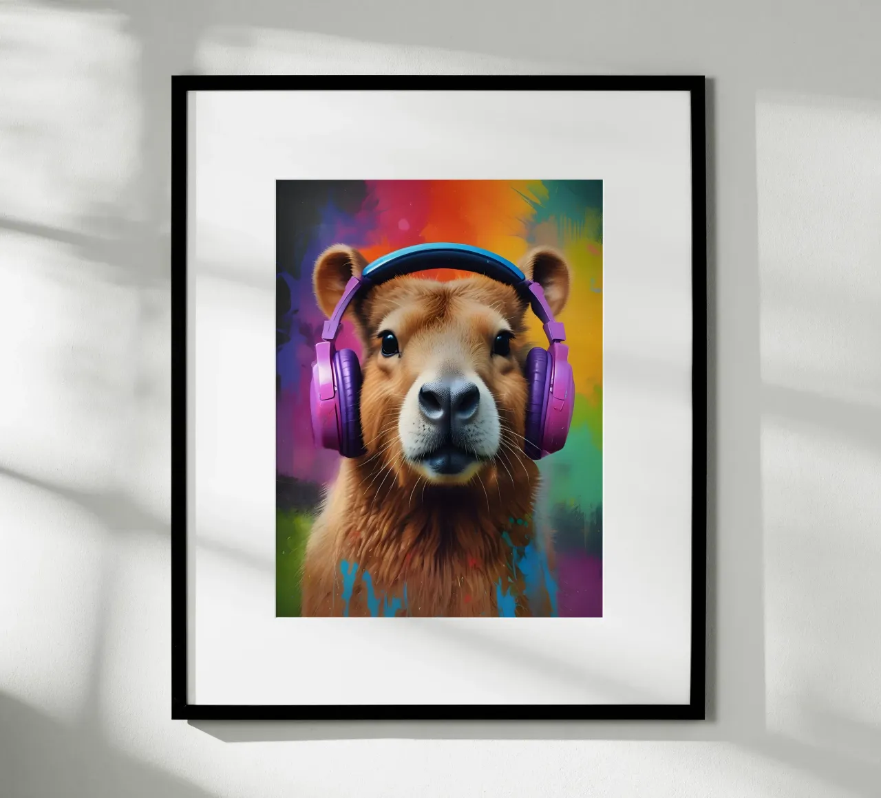 Capibara con cuffie graffiti artistici poster con telaio in legno da MakArena