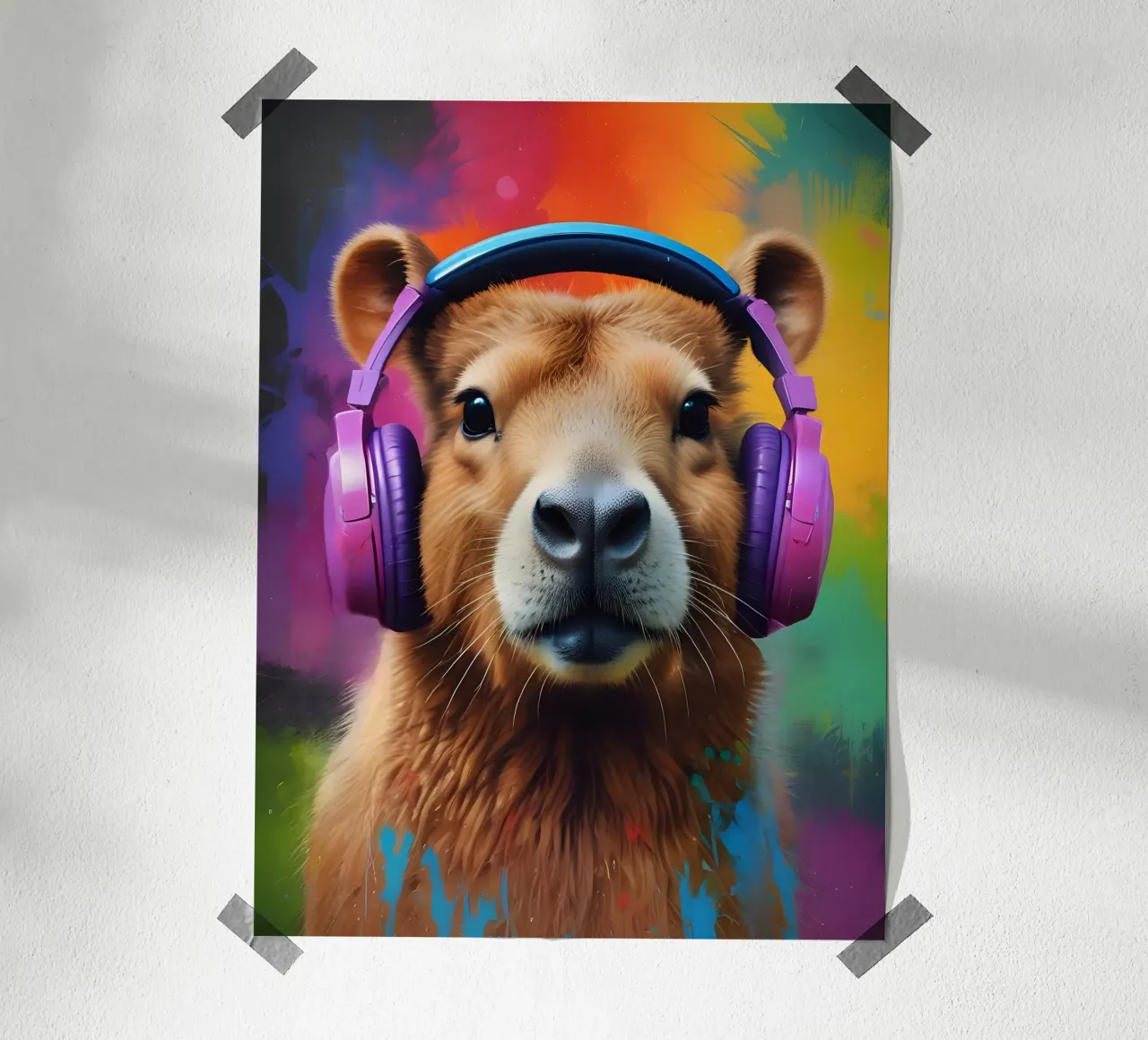 Capibara con cuffie graffiti artistici poster con telaio in legno da MakArena