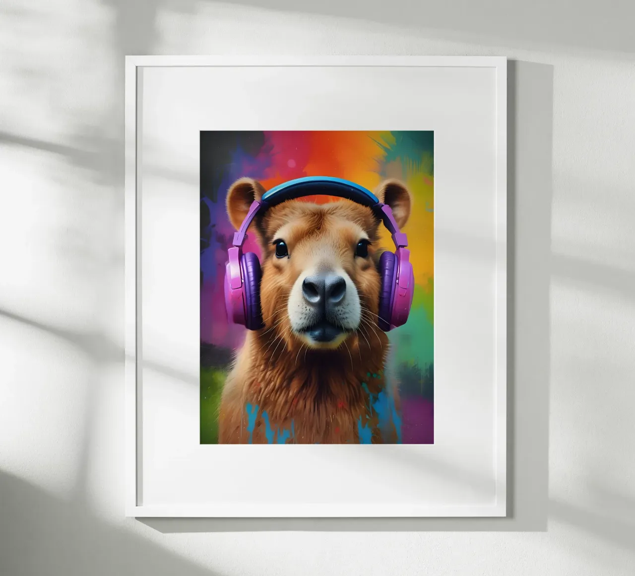 Capibara con cuffie graffiti artistici poster con telaio in legno da MakArena