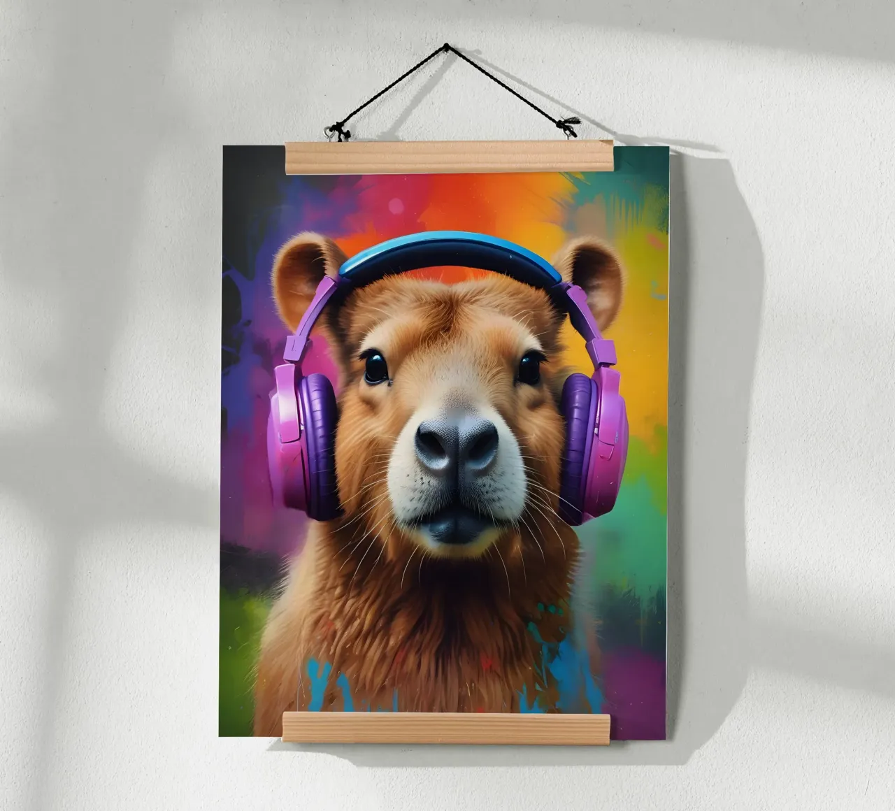 Capibara con cuffie graffiti artistici poster con telaio in legno da MakArena