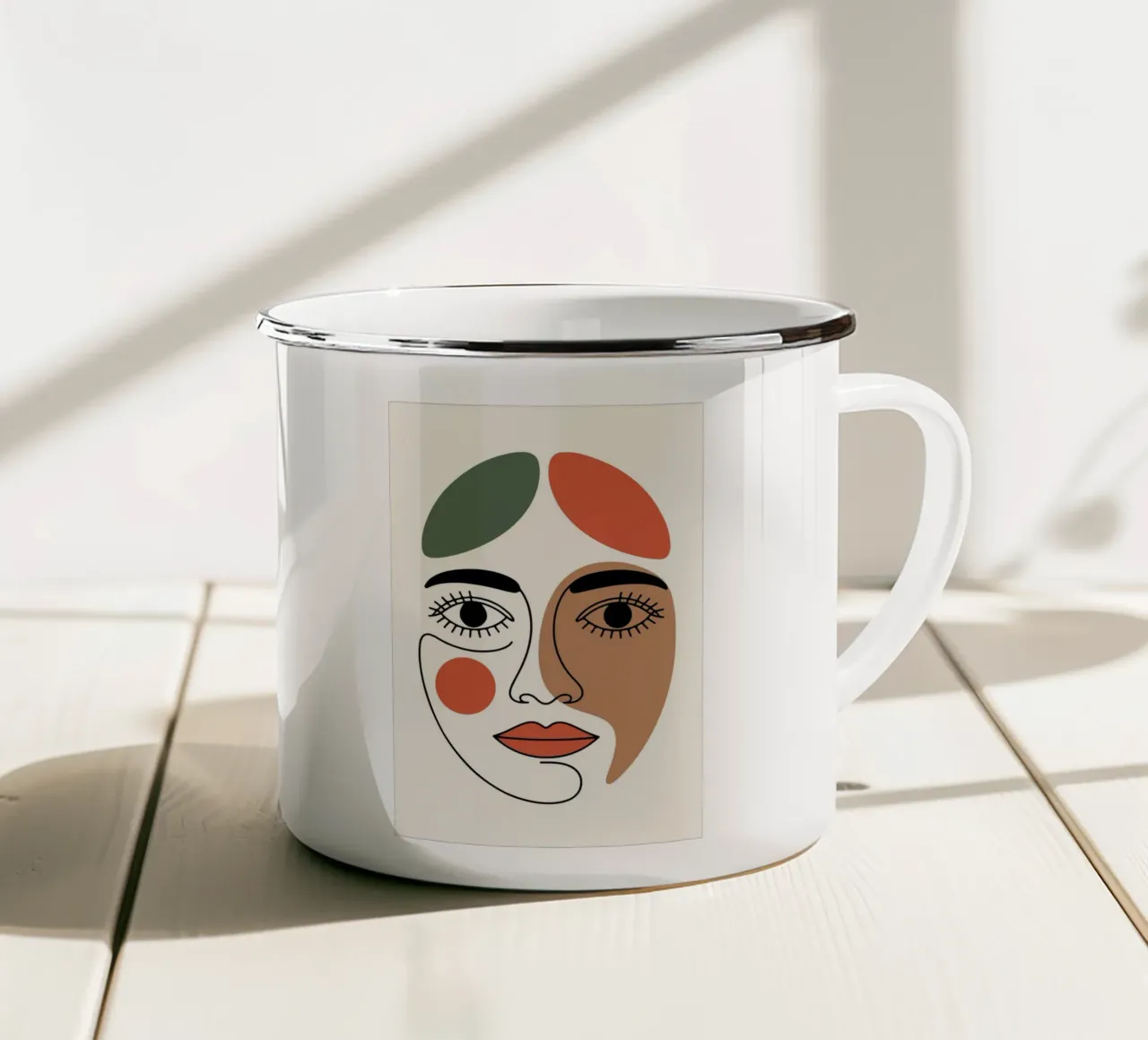 Fluid Expression Abstract Face in One Line Emaille Tasse von LisaArtes