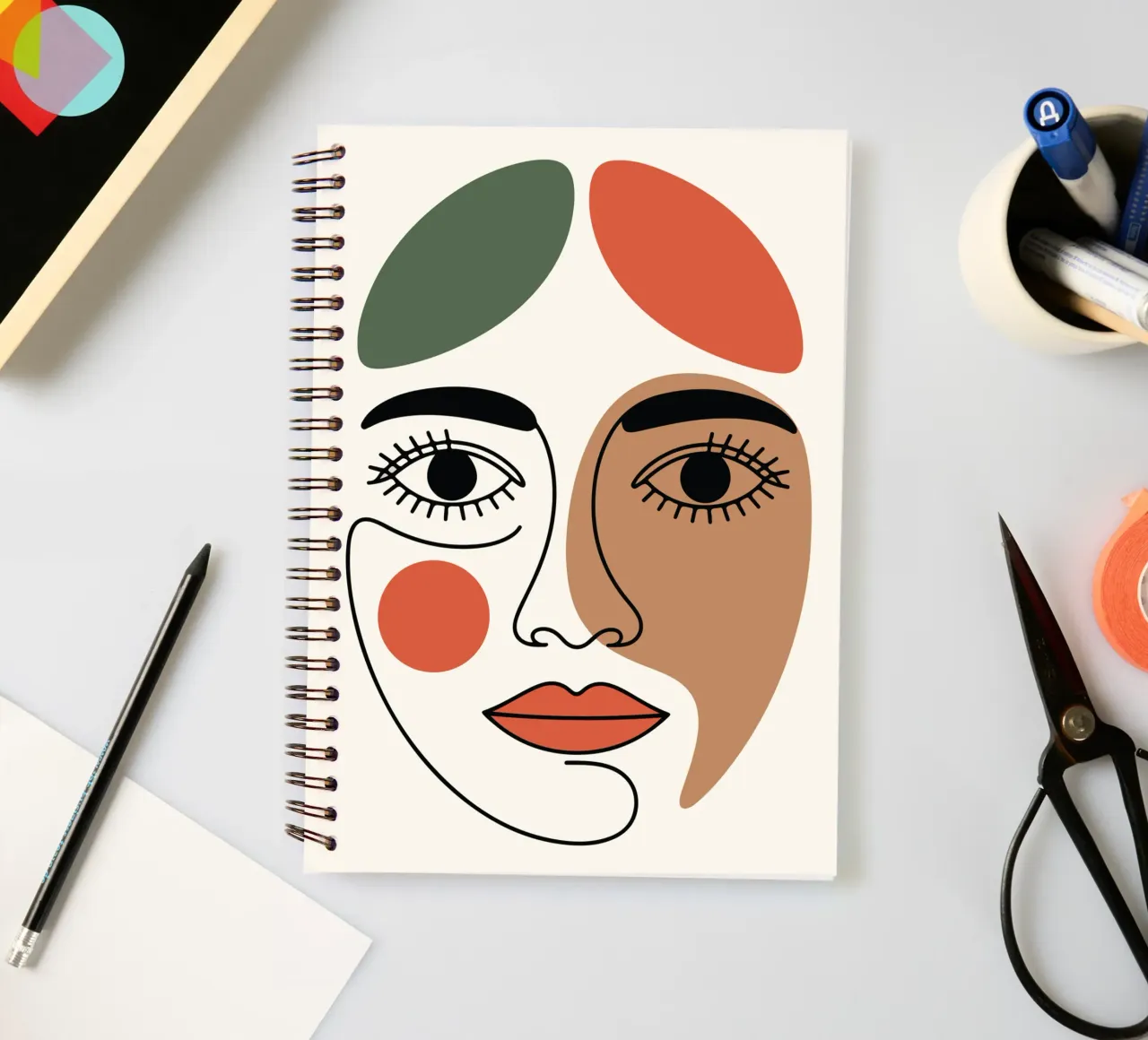 Fluid Expression Abstract Face in One Line diario ad anelli da LisaArtes