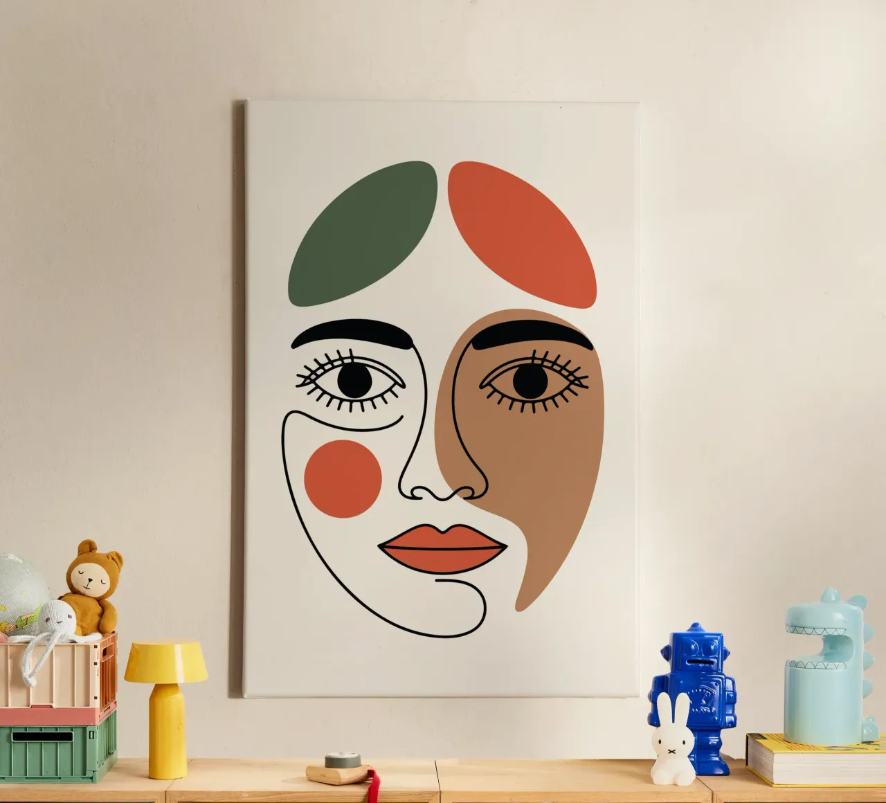 Fluid Expression Abstract Face in One Line lienzo con Marco flotante de LisaArtes