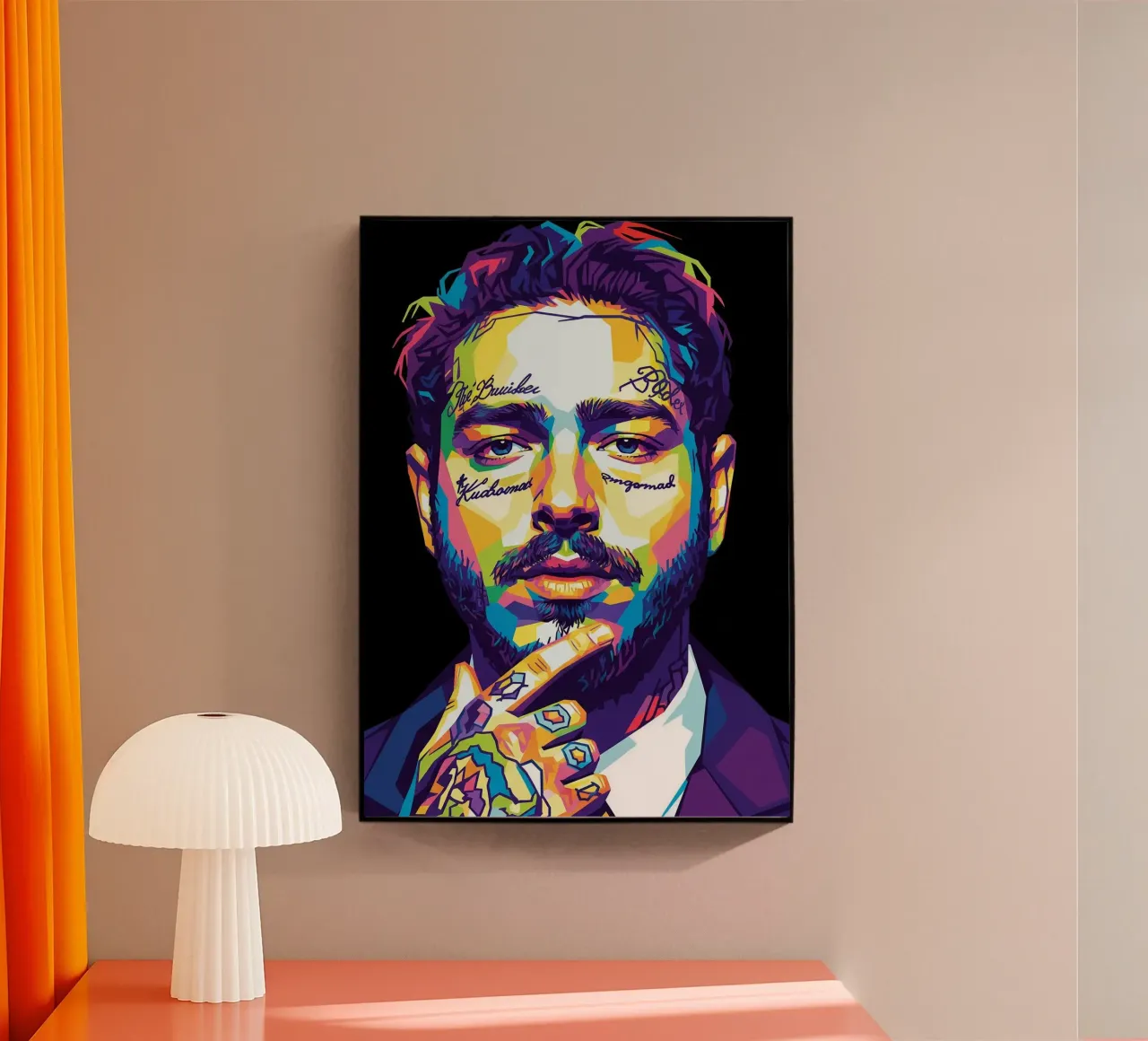 Ritratto pop art di Post Malone plexiglass da Hantamrata