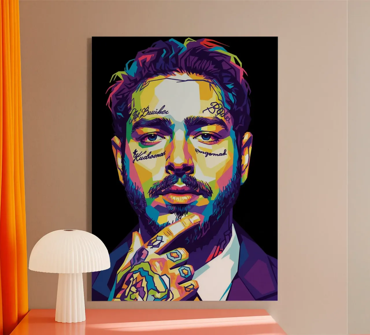Ritratto pop art di Post Malone plexiglass da Hantamrata