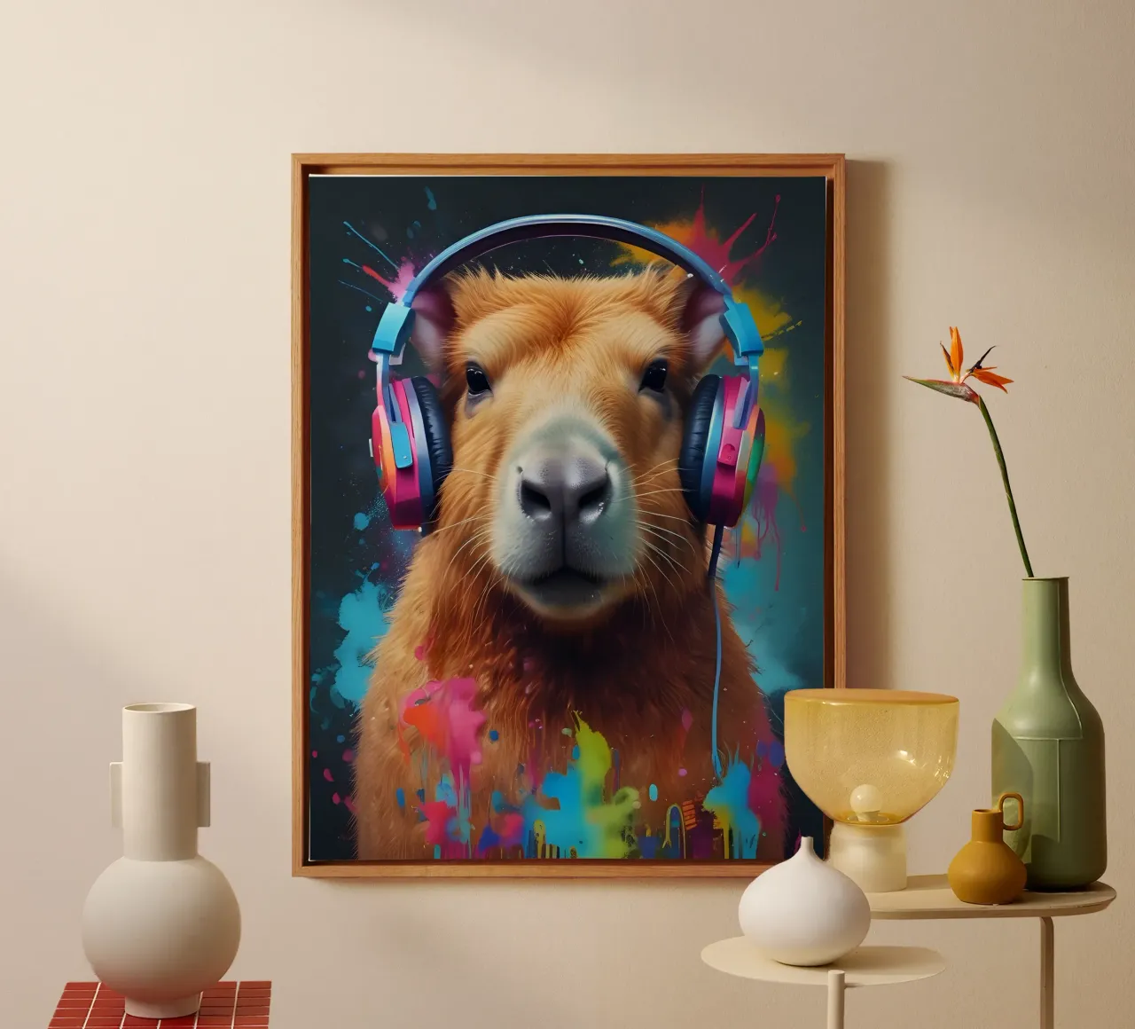 Capybara dj art canvas with Floater frame by MakArena